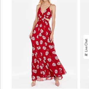 Palm Print Cut Out Elastic Waist Maxi Dress